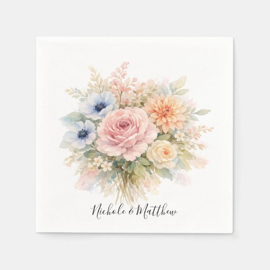 Soft Watercolor Floral Wedding Servet (Voorkant)