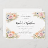 Soft Watercolor Floral Wedding Shower Kaart (Voorkant / Achterkant)