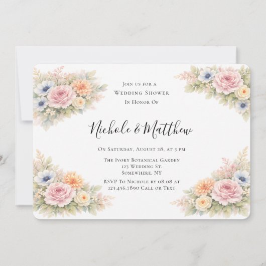Soft Watercolor Floral Wedding Shower Kaart (Voorkant)