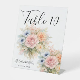 Soft Watercolor Floral Wedding Table Number Reclamebord Met Voetstuk