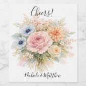 Soft Watercolor Floral Wedding Wijn Etiket (Enkel label)