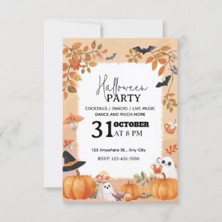Soft Watercolor Halloween Party Invitation  Kaart