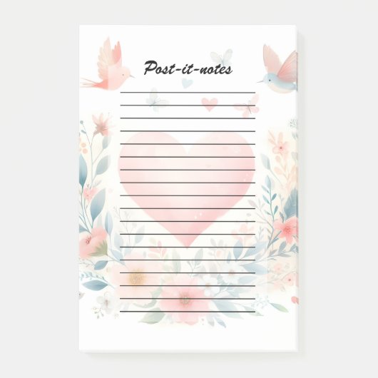 Soft Watercolor Heart Love Flowers Birds Post-it® Notes (Voorkant)