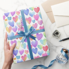 Soft Watercolor Pastel Hearts Valentine Wrap Cadeaupapier