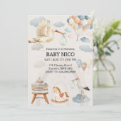 Soft Watercolor Stork Baby Shower Invitation Kaart (Staand voorkant)