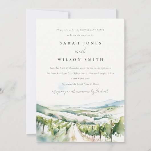 Soft Watercolor Vineyard Landscape Engagement Kaart (Voorkant)