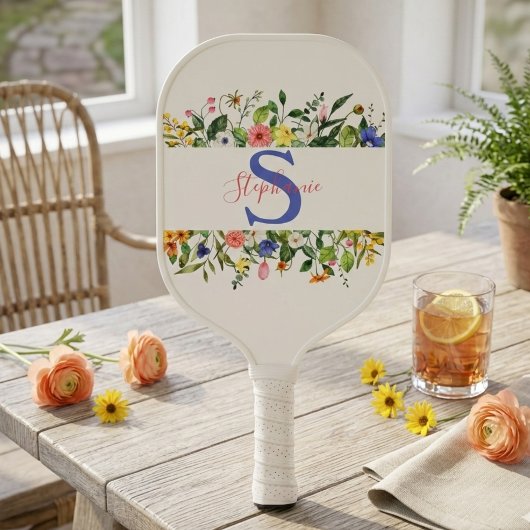 Soft Watercolor Wildflowers – Feminine Pickleball Paddle