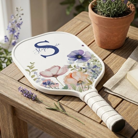Soft Watercolor Wildflowers – Feminine Pickleball  Paddle