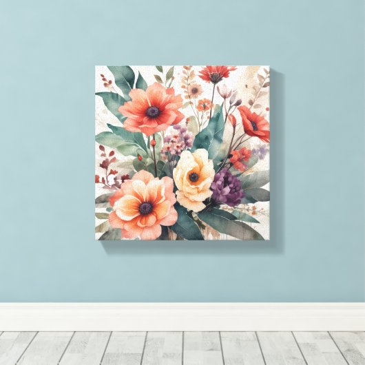 Soft Waterverf Bloemen Boeket Art Print (Insitu (Houten vloer))