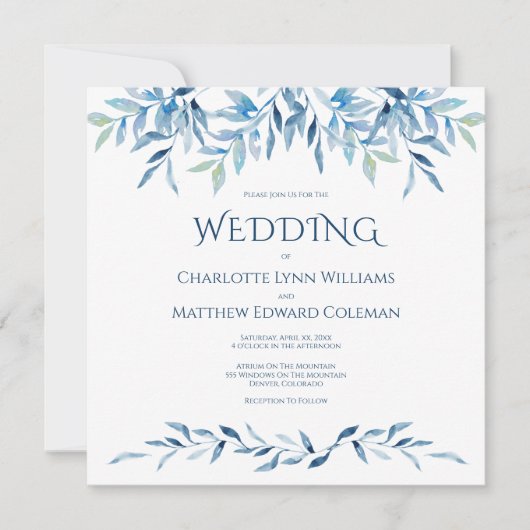 Soft Waterverf Blue Branches Wedding Kaart (Voorkant)