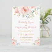 Soft Waterverf Blush Pink Floral Wedding Party Kaart (Staand voorkant)