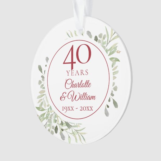 Soft Waterverf Greenery 40th Jubileum Foto Ornament (voorkant)