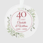 Soft Waterverf Greenery 40th Jubileum Foto Ornament (voorkant)
