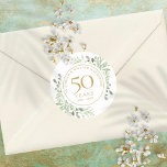 Soft Waterverf Greenery 50th Jubileum Ronde Sticker<br><div class="desc">Met de fijne tuingrienery van de zachte waterverf kan dit chic botanical 50th bruiloft verjaardagsontwerp gepersonaliseerd worden met je speciale informatie over het vijftigjarig bestaan in elegante goudtekst. Ontworpen door: Thisnotme©</div>