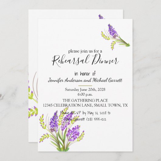 Soft Waterverf Lavender and Green Florals Kaart (Voorkant / Achterkant)