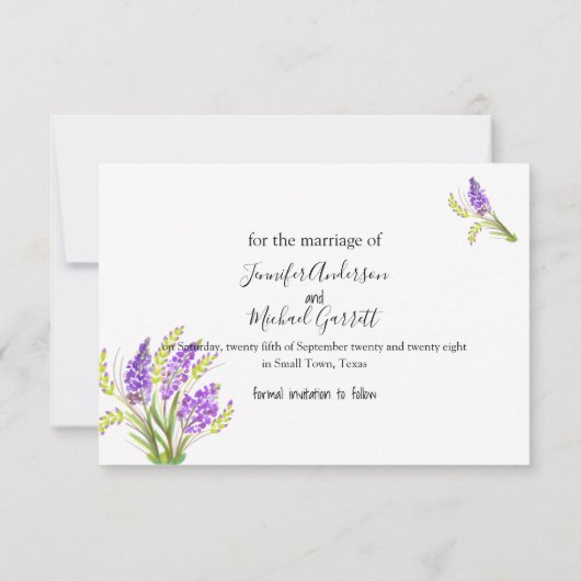 Soft Waterverf Lavender and Green Florals Save The Date (Achterkant)