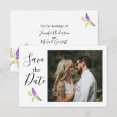 Soft Waterverf Lavender and Green Florals Save The Date (Voorkant / Achterkant)
