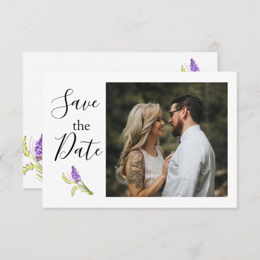 Soft Waterverf Lavender and Green Florals Save The Date (Voorkant / Achterkant)