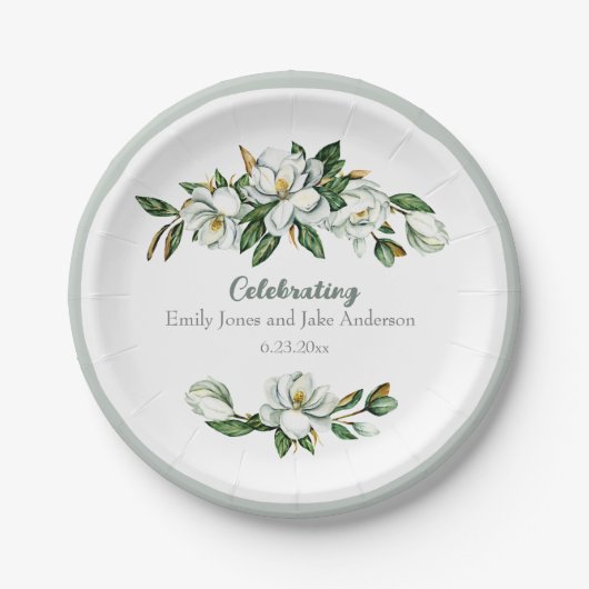 Soft Waterverf Magnolia Greenery Wedding Papieren Bordje (Voorkant)