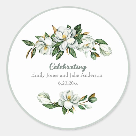 Soft Waterverf Magnolia Greenery Wedding Ronde Sticker (Voorkant)
