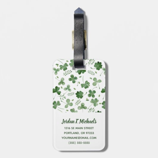 Soft Waterverf Shamrock Pattern Bagagelabel (Achterkant verticaal)