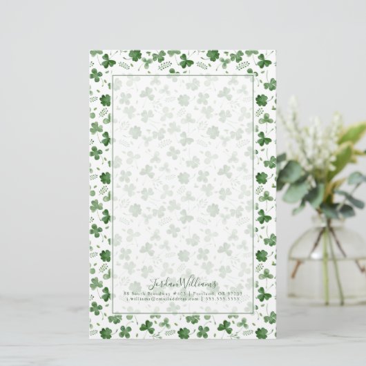 Soft Waterverf Shamrock Pattern Briefpapier (Staand voorkant)