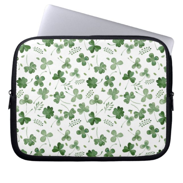 Soft Waterverf Shamrock Pattern Laptop Sleeve (Voorkant)