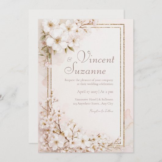 Soft White Blossom Romantische bruiloft Kaart (Voorkant / Achterkant)