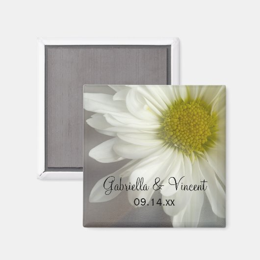Soft White Daisy on Grey Wedding Magneet (Voorkant / Achterkant)