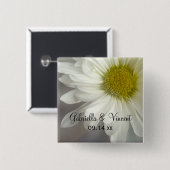 Soft White Daisy on Grey Wedding Vierkante Button 5,1 Cm (Voorkant /achterkant)