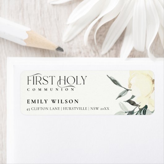 SOFT WHITE FLORAL FIRST HOLY COMMUNION ADRES ETIKET (Insitu)