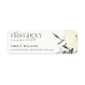 SOFT WHITE FLORAL FIRST HOLY COMMUNION ADRES ETIKET (Voorkant)