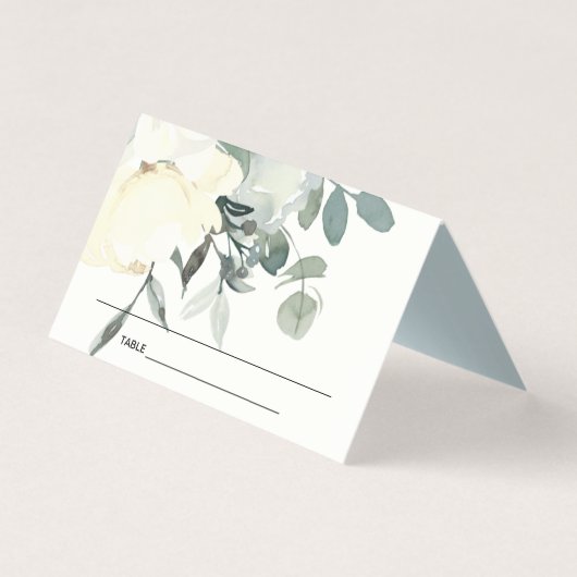 SOFT WHITE FLORAL FIRST HOLY COMMUNION PLACE CARD KAART (Voorkant)