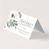 SOFT WHITE FLORAL FIRST HOLY COMMUNION PLACE CARD KAART (Achterkant)