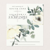 SOFT WHITE FLORAL FIRST HOLY COMMUNION PLACE CARD KAART (Buitenkant ongevouwen)