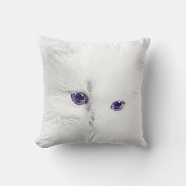 Soft White Kitten met Paarse ogen Kussen (Voorkant)