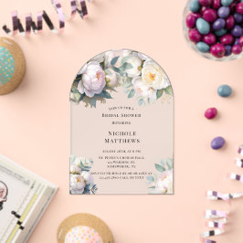 Soft White Peony with Eucalyptus Bachelorette Acryl Uitnodigingen