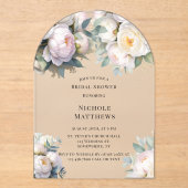 Soft White Peony with Eucalyptus Bachelorette Acryl Uitnodigingen (Voorkant)