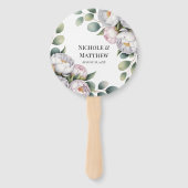 Soft White Peony with Eucalyptus Leaves Wedding Handwaaier (Voorkant)