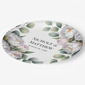 Soft White Peony with Eucalyptus Leaves Wedding Papieren Bordje (Gekanteld)