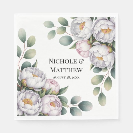 Soft White Peony with Eucalyptus Leaves Wedding Servet (Voorkant)