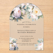 Soft White Peony with Eucalyptus Wedding Acryl Uitnodigingen (Voorkant)