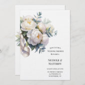 Soft White Peony with Eucalyptus Wedding Shower Kaart (Voorkant / Achterkant)