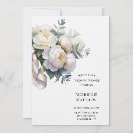 Soft White Peony with Eucalyptus Wedding Shower Kaart