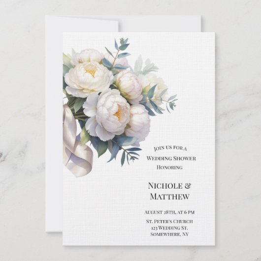 Soft White Peony with Eucalyptus Wedding Shower Kaart (Voorkant)