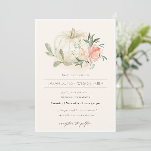 Soft White Pumpkin Blush Floral Wedding Invite Bedankkaart (Staand voorkant)