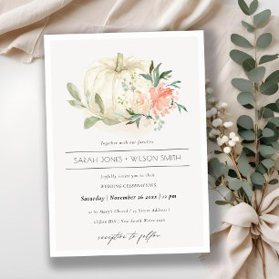 Soft White Pumpkin Blush Floral Wedding Invite Bedankkaart