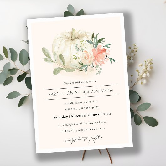 Soft White Pumpkin Blush Floral Wedding Invite Bedankkaart