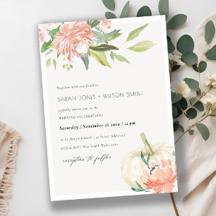 Soft White Pumpkin Blush Floral Wedding Invite Bedankkaart