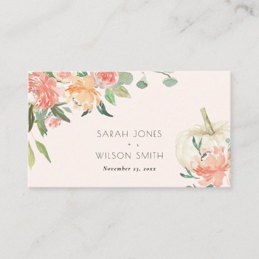 Soft White Pumpkin Blush Floral Wedding Plaatskaartje (Voorkant)